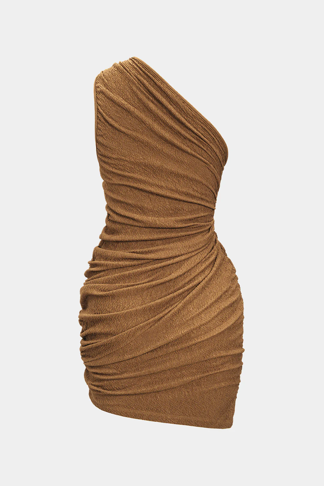 Ruched One Shoulder Twist Knot Sleeveless Mini Dress - Flockneti