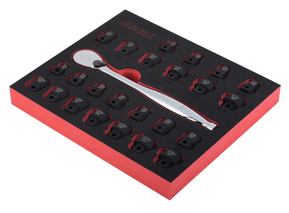 Sunex 25 Pc 3/8 In. Drive Metric & SAE Low Profile Impact Socket Set - Flockneti