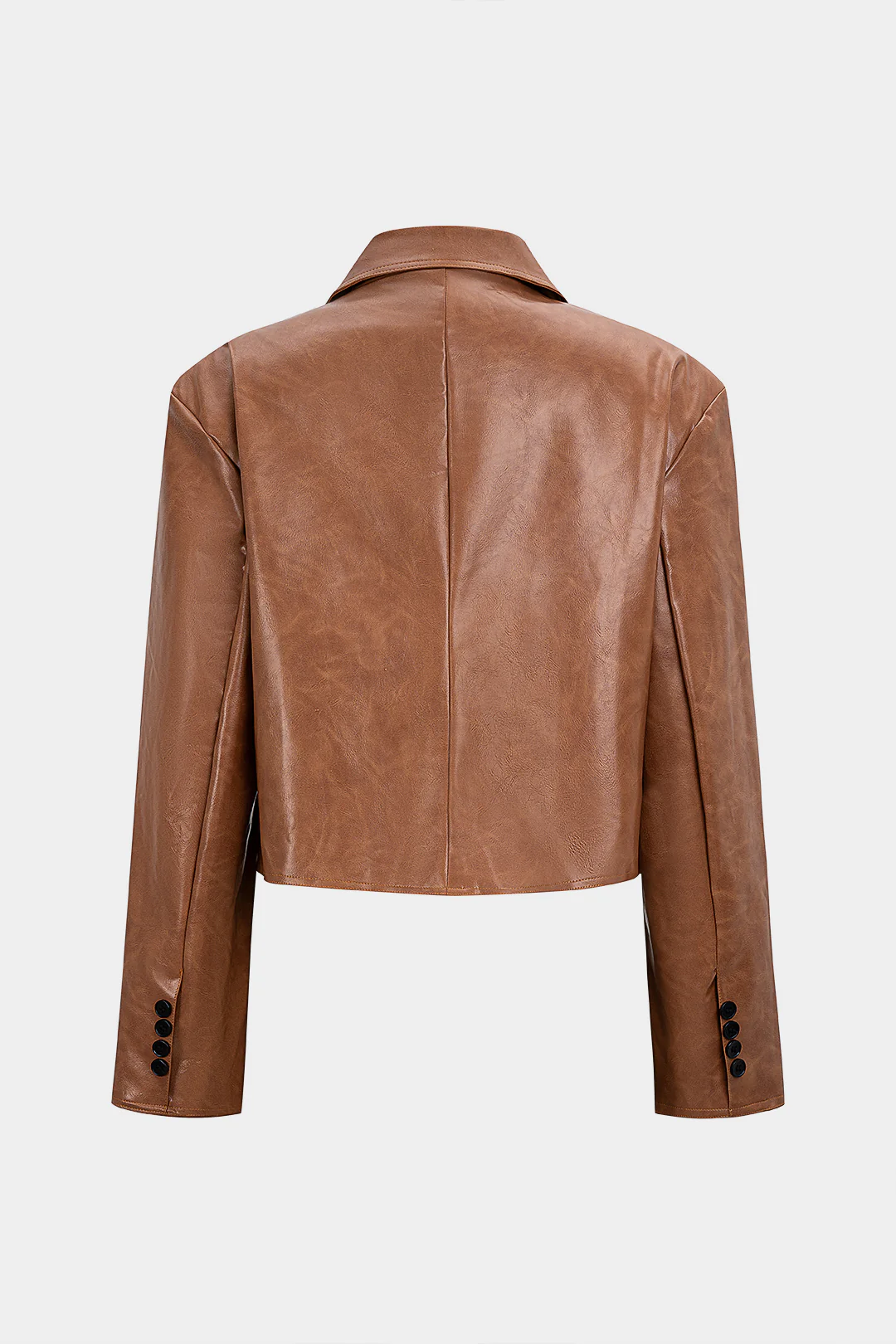 Faux Leather Notched Lapel Blazer - Flockneti