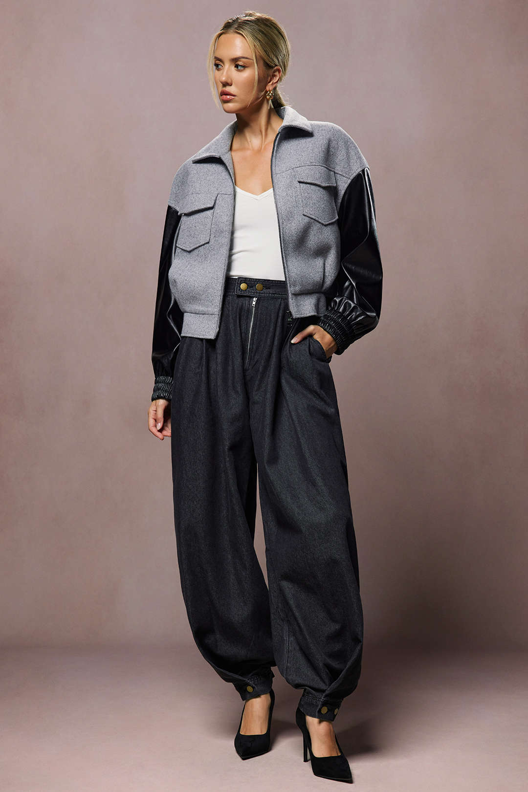 Faux Leather Patchwork Puffer - Flockneti