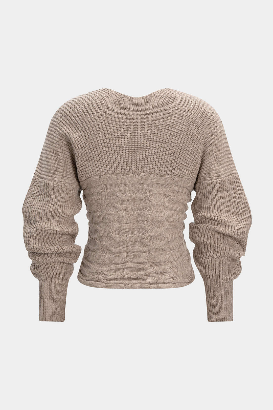 Cable Knit Crossed V-Neck Long-Sleeve Top - Flockneti