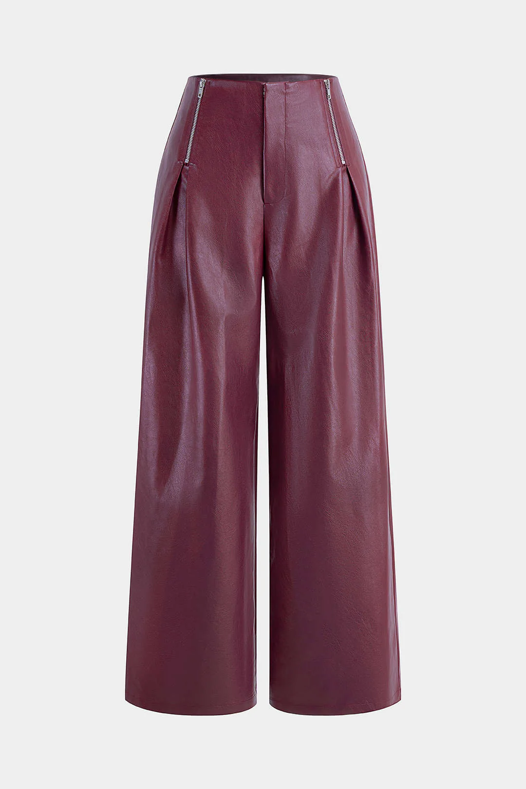 Faux Leather Zipper Straight Pants - Flockneti
