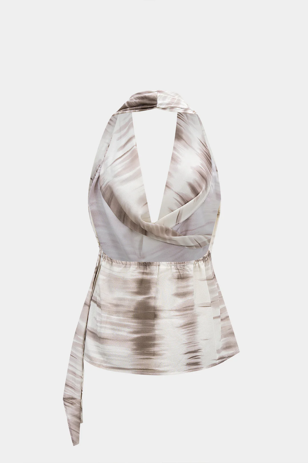 Tie Dye Print Halter Draped Cowl Neck Asymmetrical Top - Flockneti