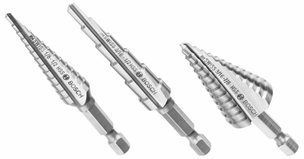 Bosch High Speed Steel Impact Tough Turbo Step Drill Bit Set 3pc - Flockneti