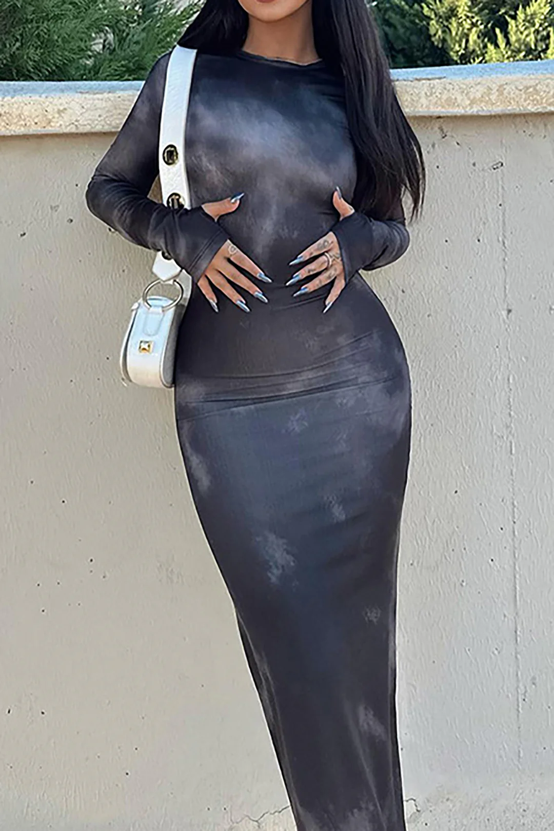 Tie Dye Print Long Sleeve Maxi Dress - Flockneti