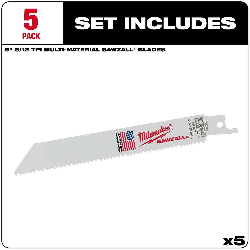 Milwaukee 6″ x 3/4″ x .050″ 8/12T Bi-Metal Recip Saw Blade - Flockneti