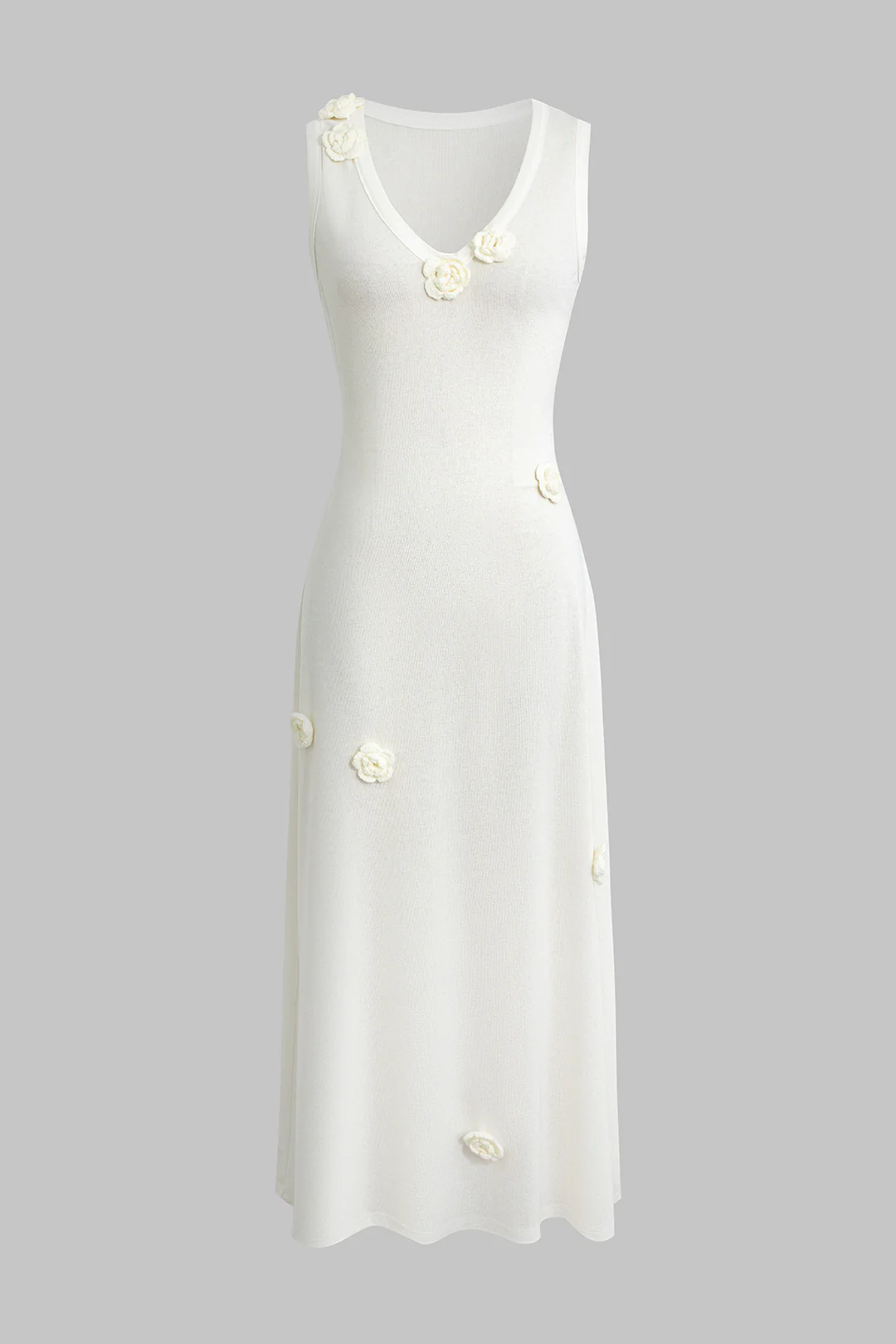 Knit 3D Flower Decor Sleeveless Dress - Flockneti