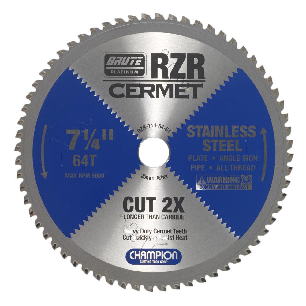 Champion Cutting Tool Cermet Tipped Circular Saw Blade 7-1/4 In. (Stainless Steel Cutting) - Flockneti