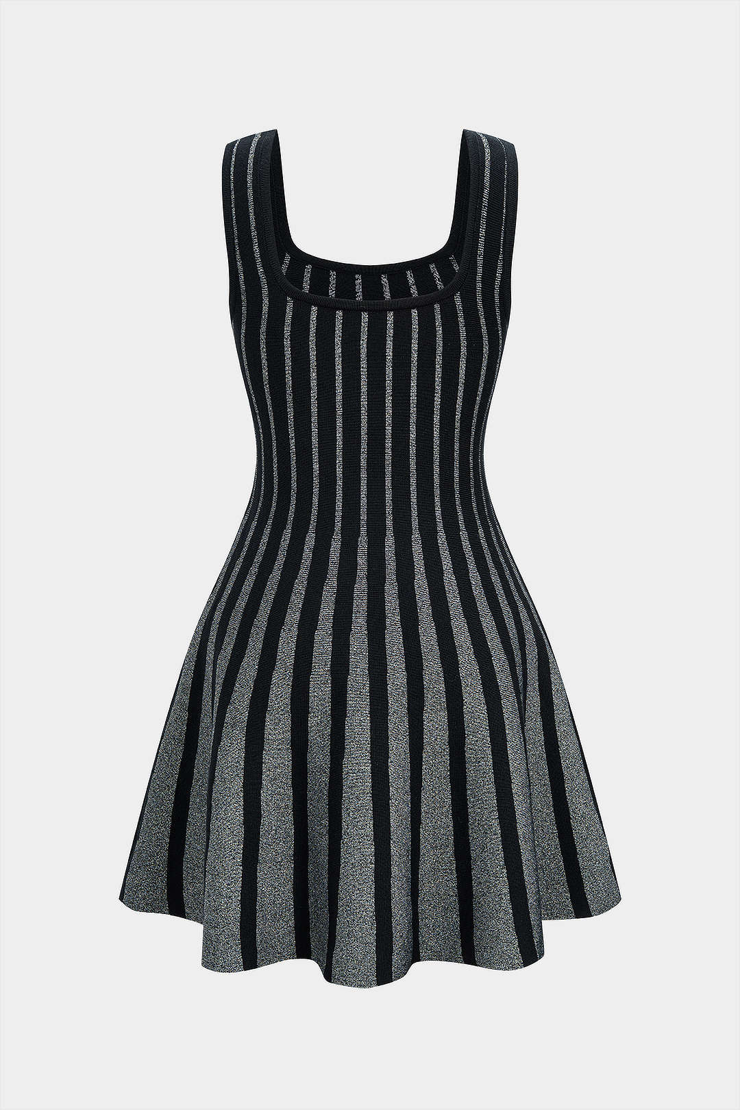 Knit Square Neck Contrast Sleeveless Dress - Flockneti