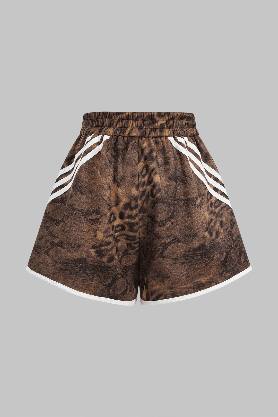 Leopard Print Stripes Shirred Waistband High Waist Shorts - Flockneti