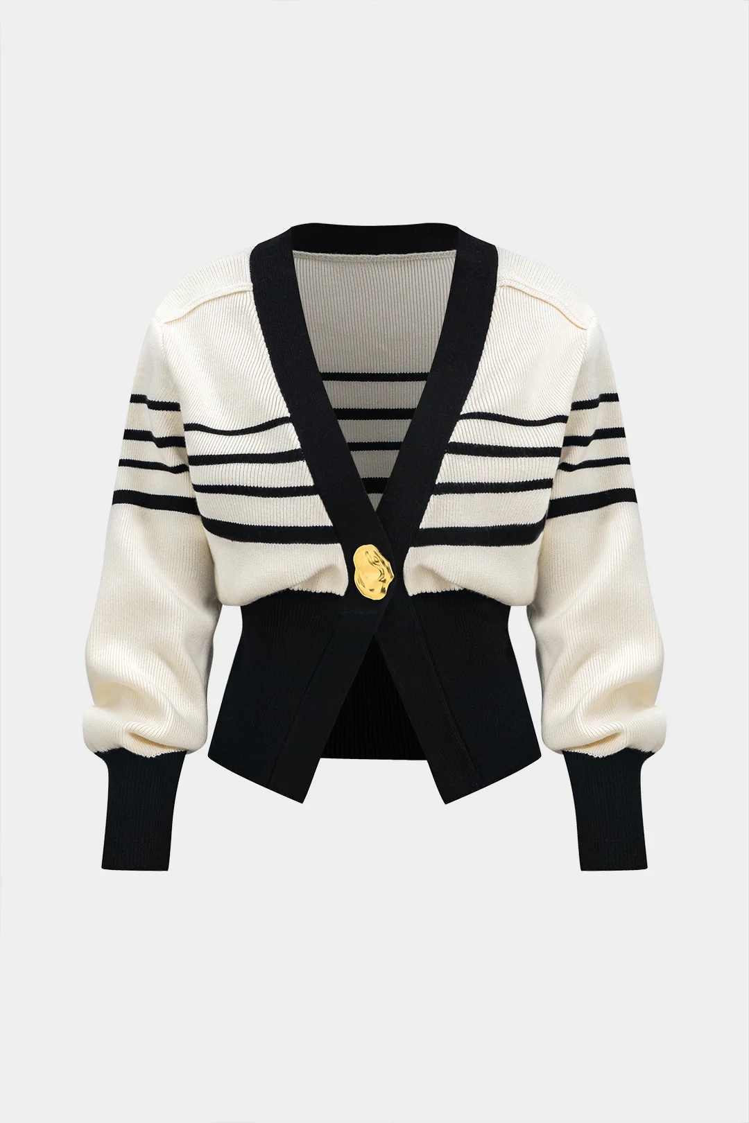Contrast Knit Metallic Button Cardigan - Flockneti