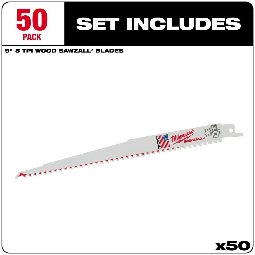 Milwaukee 9 in. 5 TPI SAWZALL Blade (50 Pack) - Flockneti