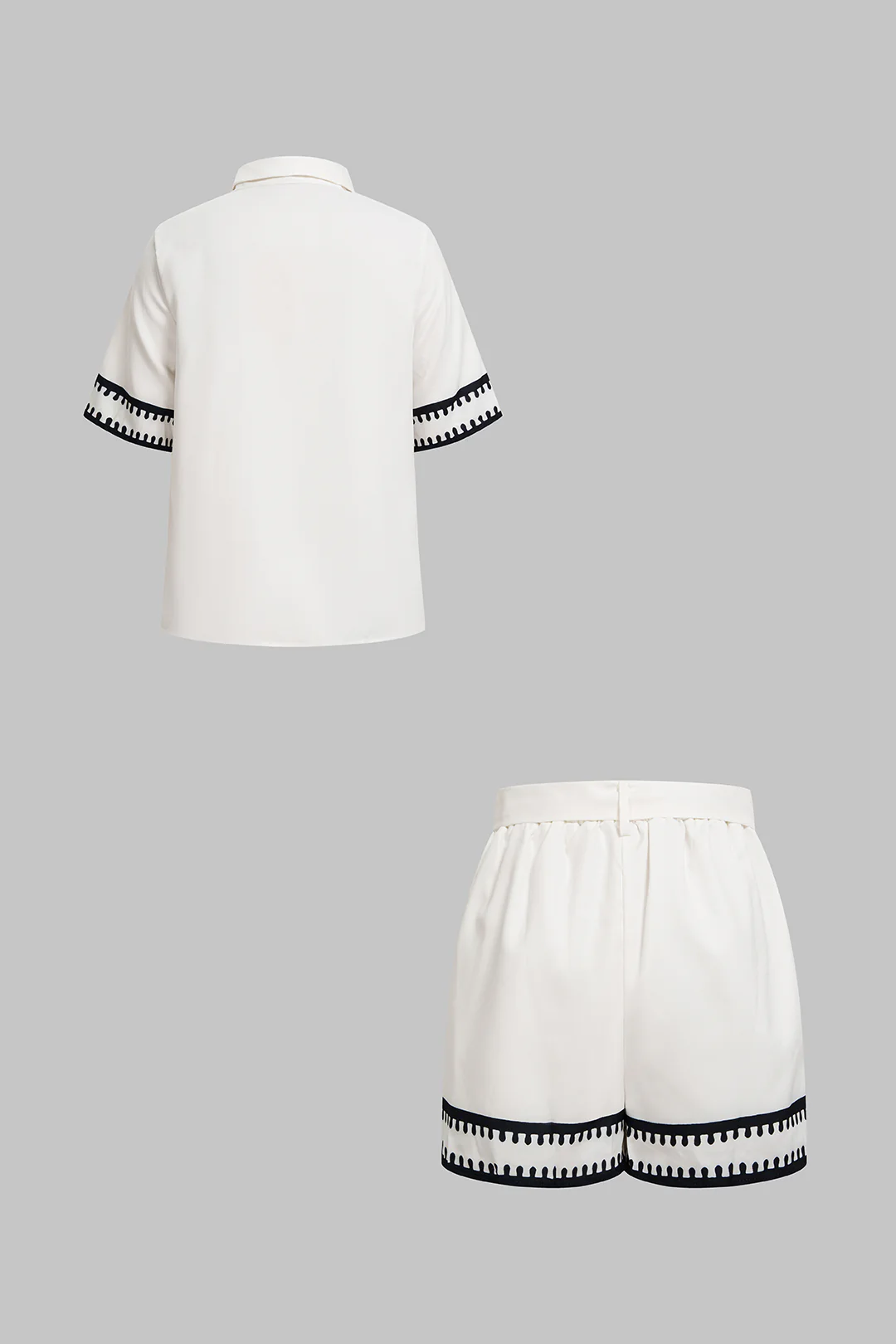 Contrast Print Button Short Sleeve Shirt And Belted Shorts Set - Flockneti