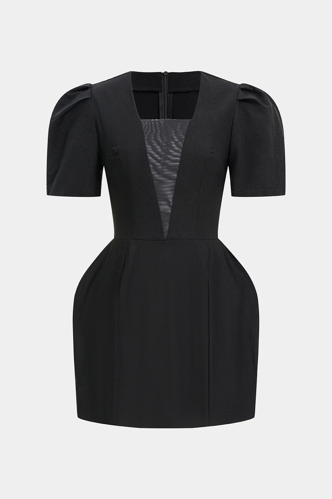 Solid Zipper Short Sleeve Mini Dress - Flockneti