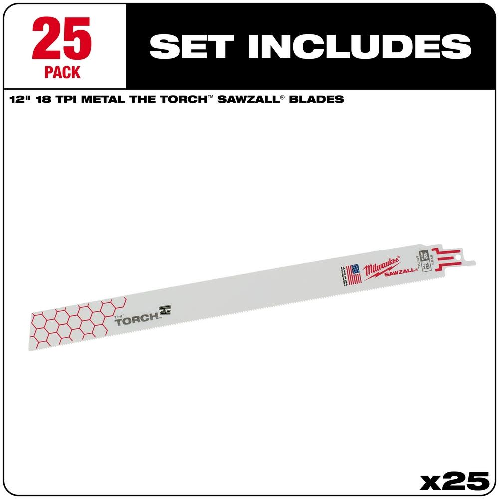 Milwaukee 12 in. 18 TPI THE TORCH SAWZALL Blade 25PK - Flockneti