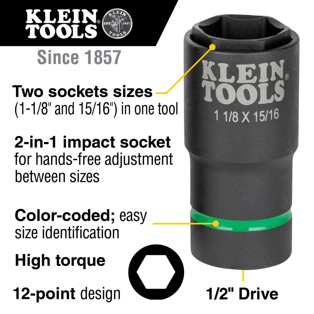 Klein Tools 2-in-1 Socket 1 1/8″ X 15/16″ 6 Pt - Flockneti