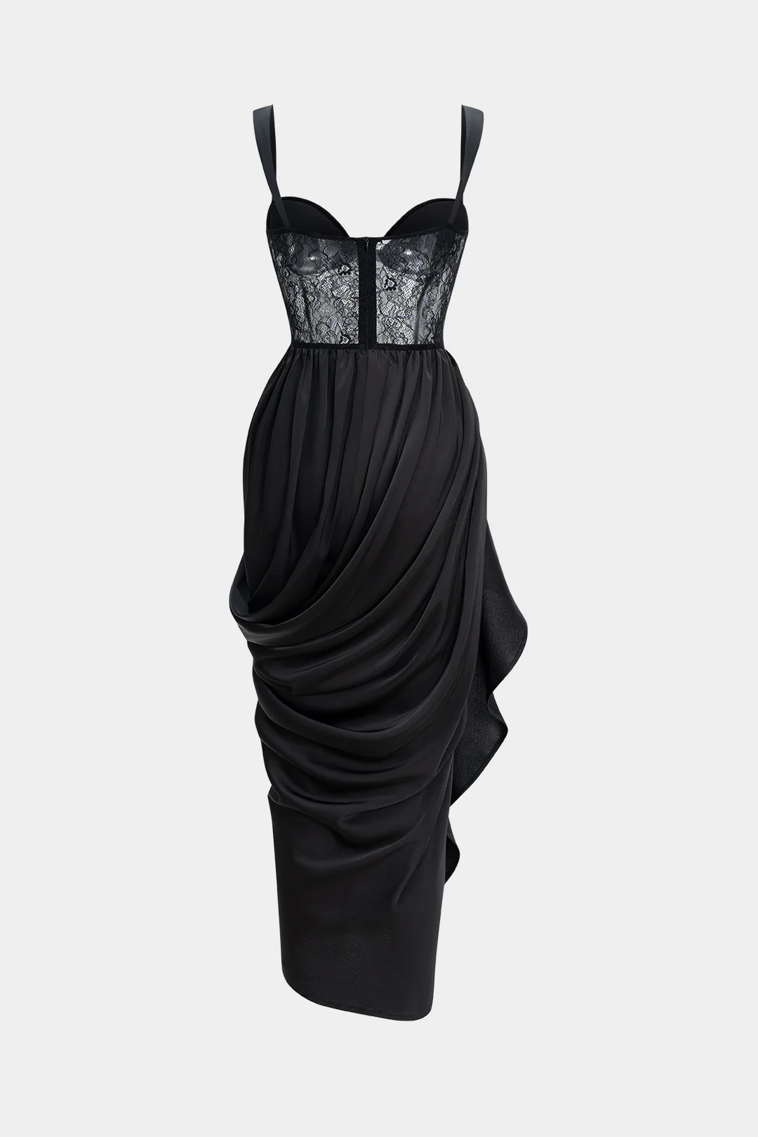 Satin Patchwork Ruched Asymmetrical Sleeveless Maxi Dress - Flockneti