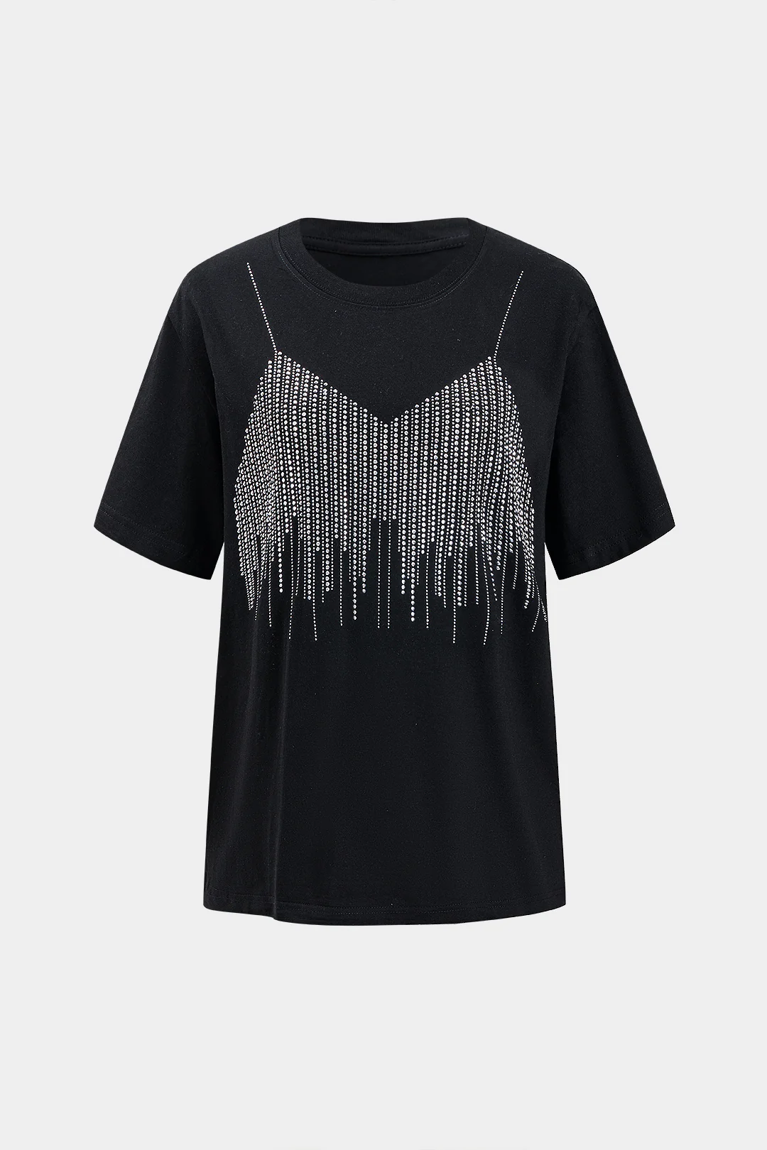 Rhinestone Decor Round Neck Short Sleeve T-Shirt - Flockneti