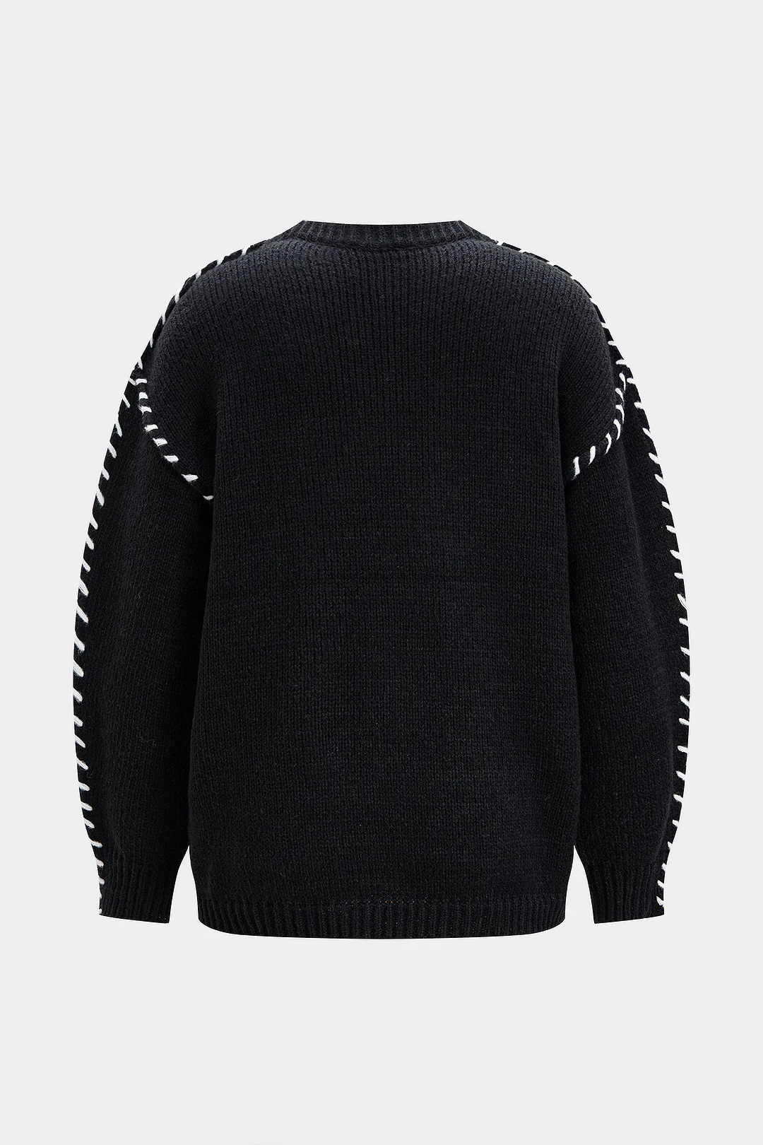 Knit Round Neck Contrast Long-Sleeve Top - Flockneti