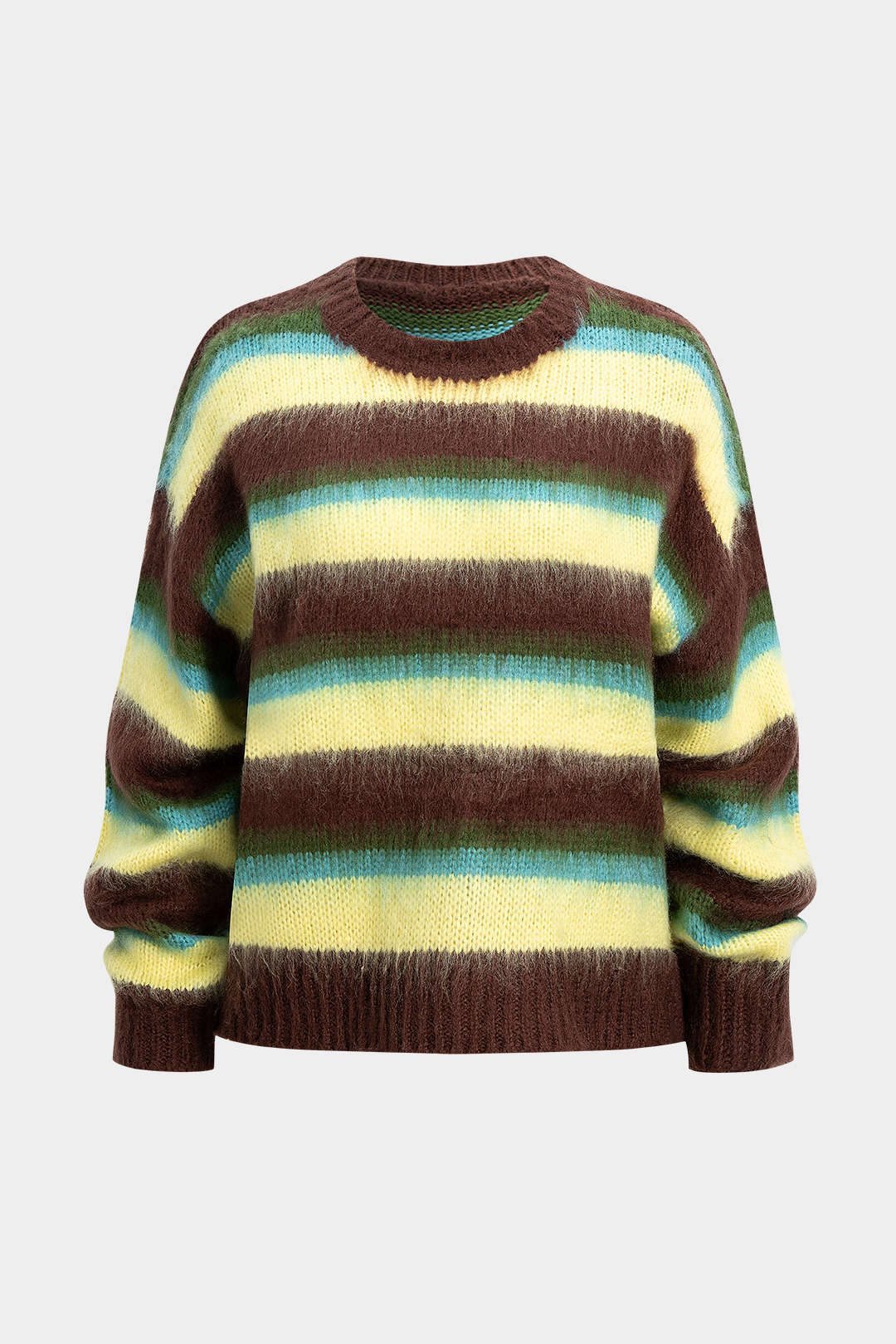 Knit Stripes Contrast Print Round Neck Long-Sleeve Top - Flockneti