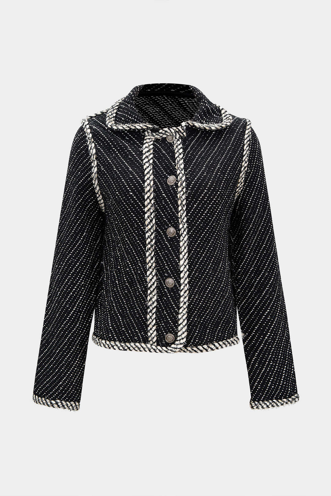 Knit Contrast Metallic Button Lapel Outerwear - Flockneti
