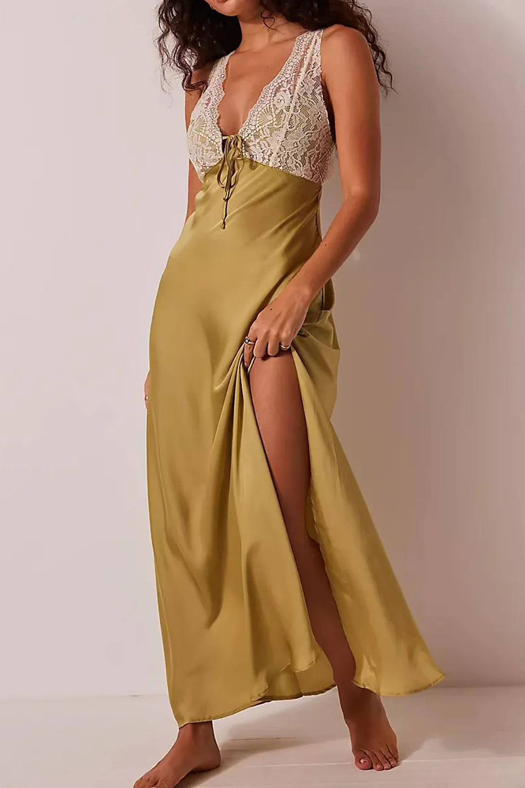 Lace Decor Hollow Out Side Slit Sleeveless Maxi Dress - Flockneti