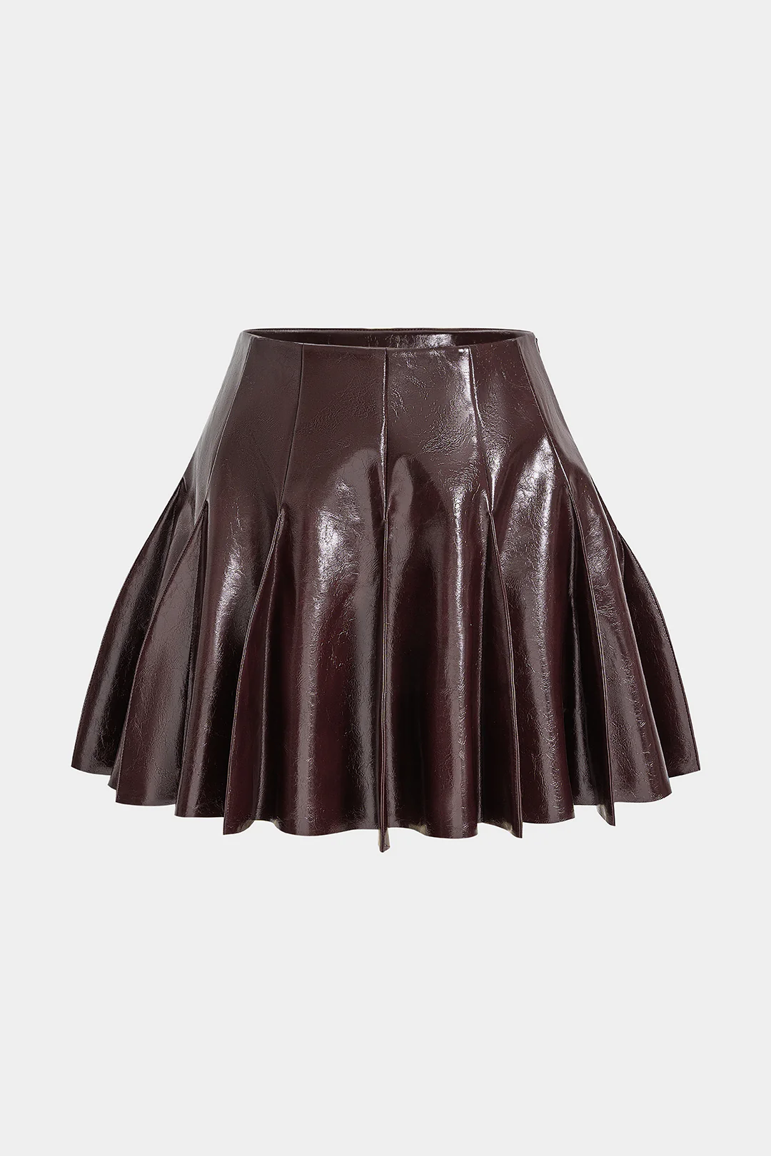Faux Leather Pleated Stitching Detail Skirt - Flockneti