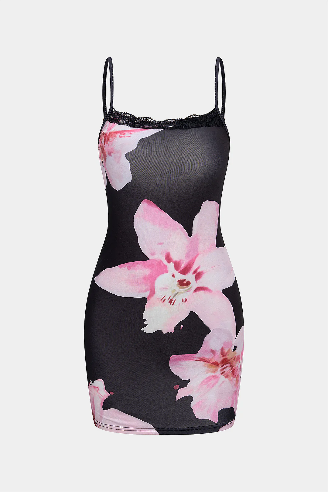 Floral Print Lace Trim Slip Sleeveless Mini Dress - Flockneti