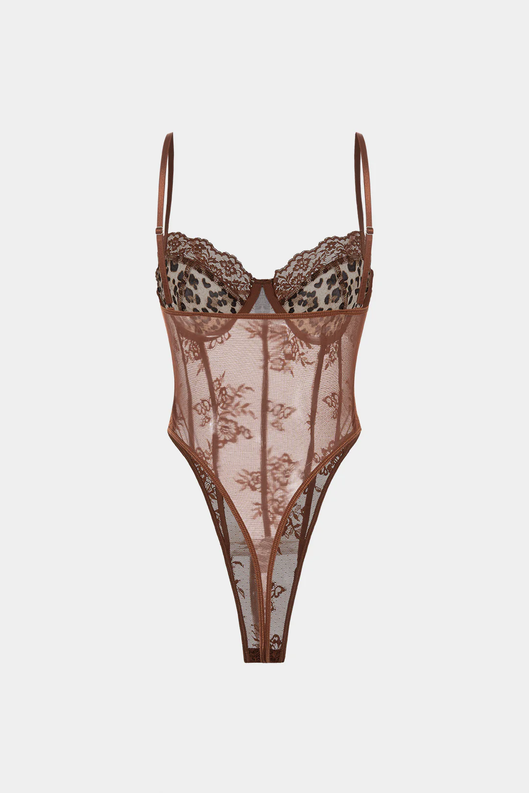 Leopard Print Lace Sleeveless Bodysuit - Flockneti