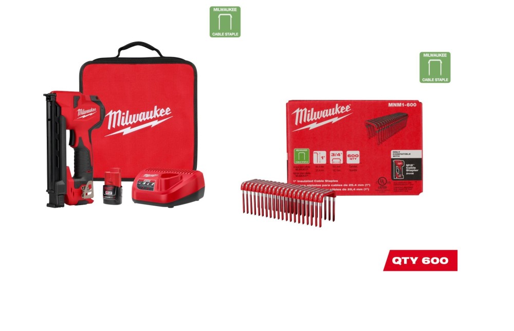 Milwaukee M12 Cable Stapler Kit with 1″ Insulated Cable Staples 600qty Bundle - Flockneti