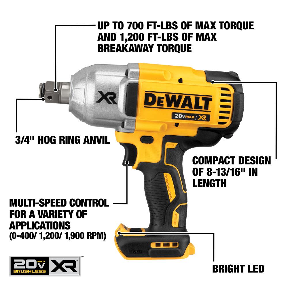 DEWALT 20V MAX XR 3/4″ Impact Wrench with Hog Ring Retention Pin Anvil Bare Tool - Flockneti