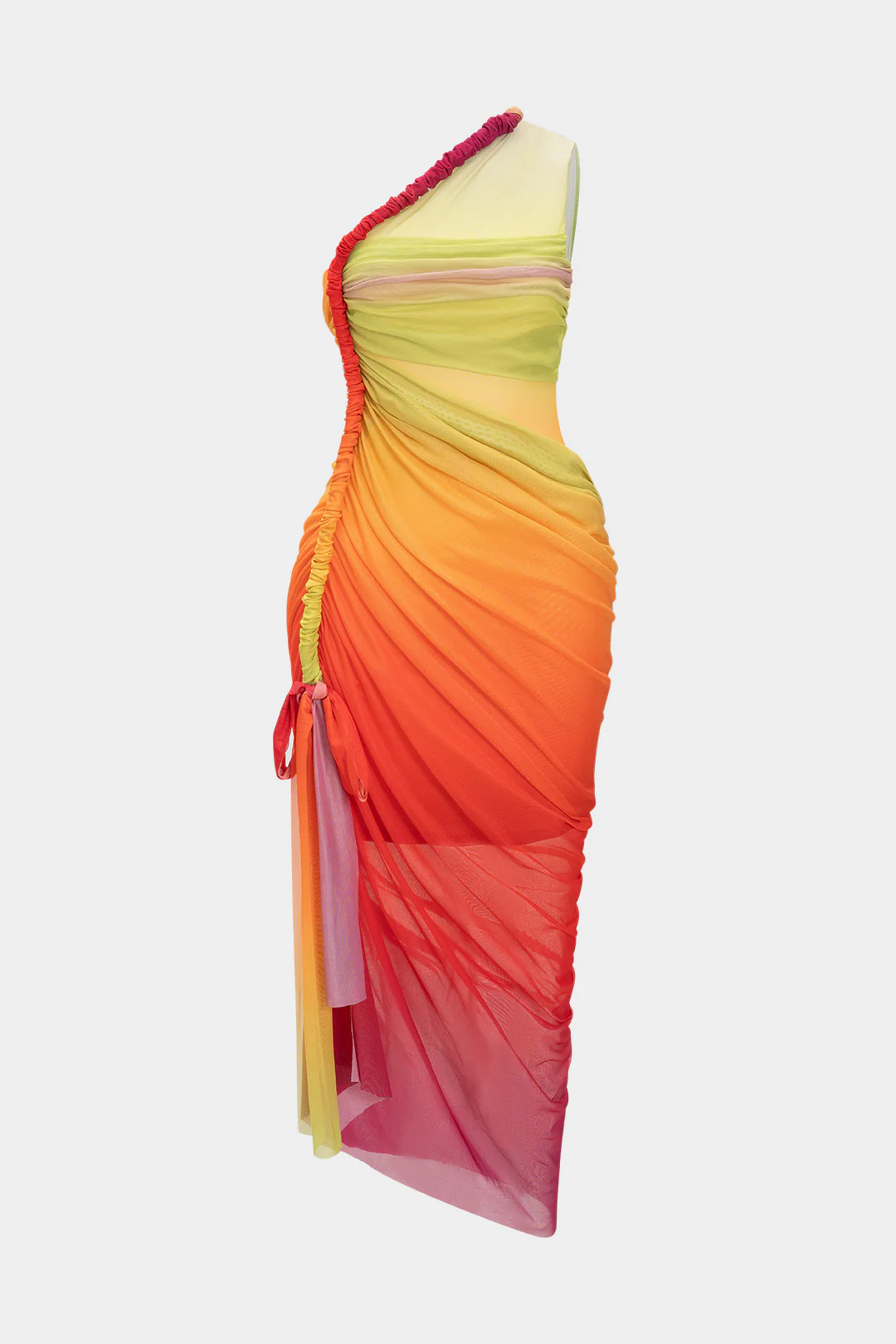 Ombre Print Twist Mesh One Shoulder Sleeveless Midi Dress - Flockneti