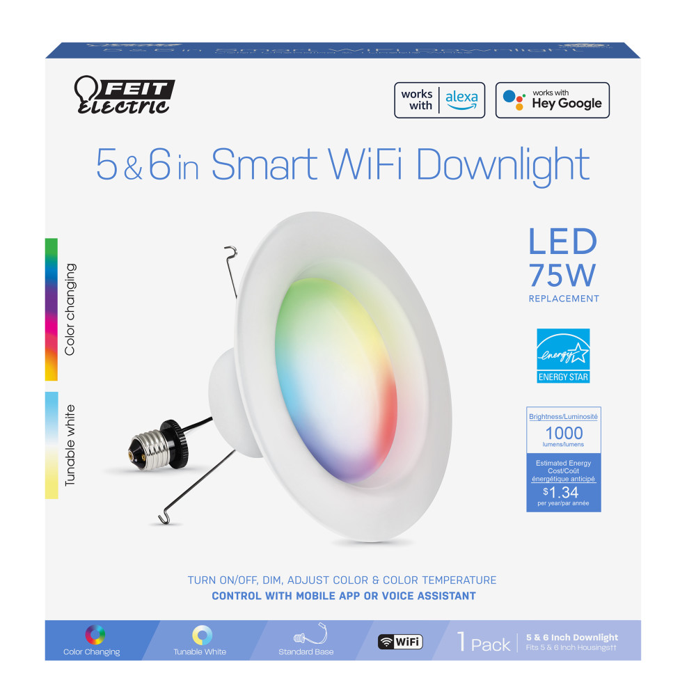 Feit Electric 6″ 120V 11.1W RGBW Smart LED Recessed Downlight - Flockneti