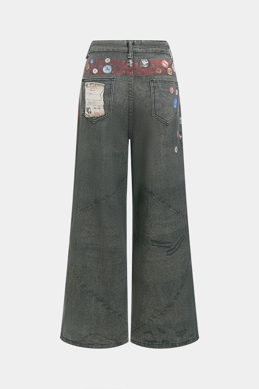 Graffiti Print Denim Wide Leg Pants - Flockneti