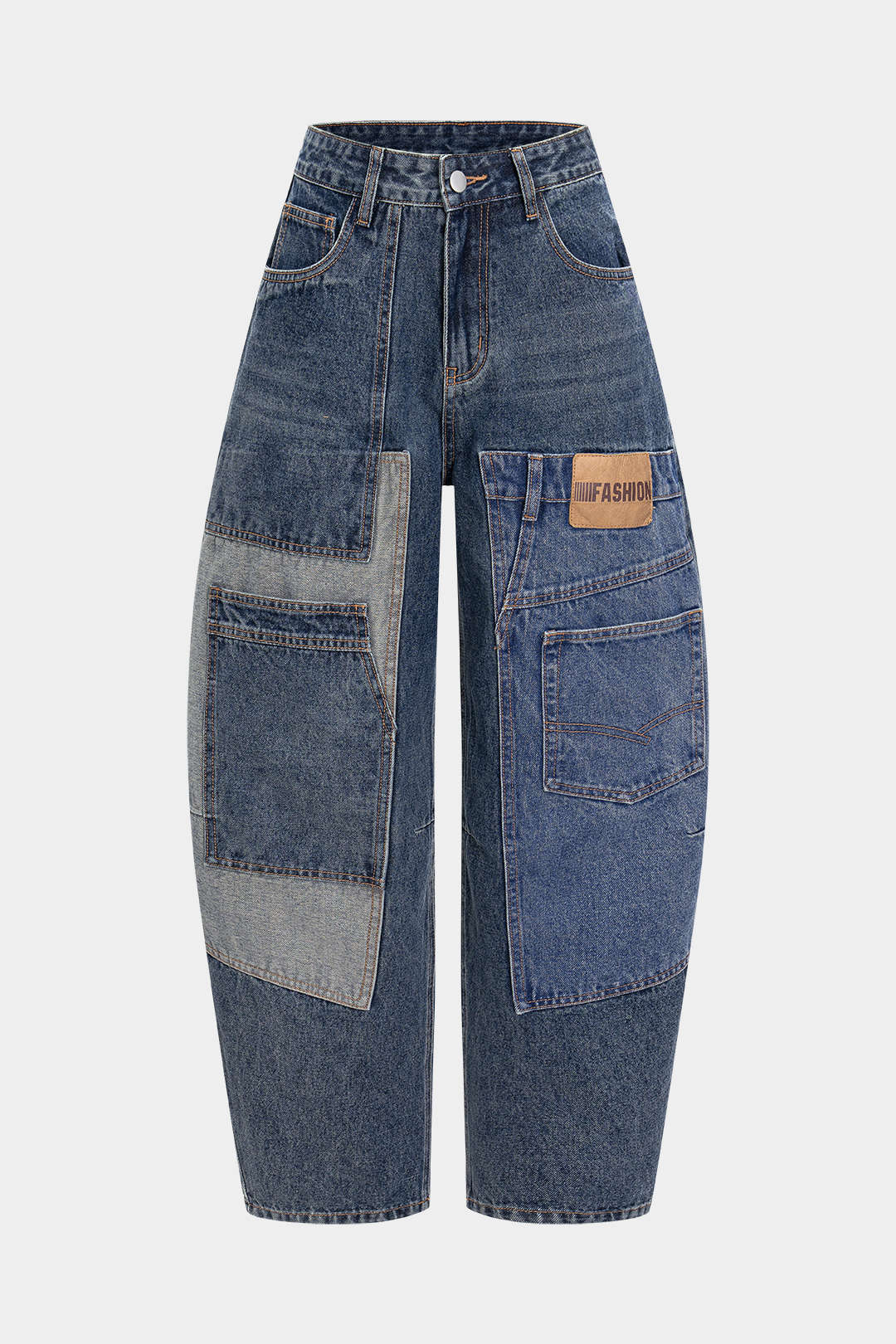 Denim Patchwork Barrel Jeans - Flockneti