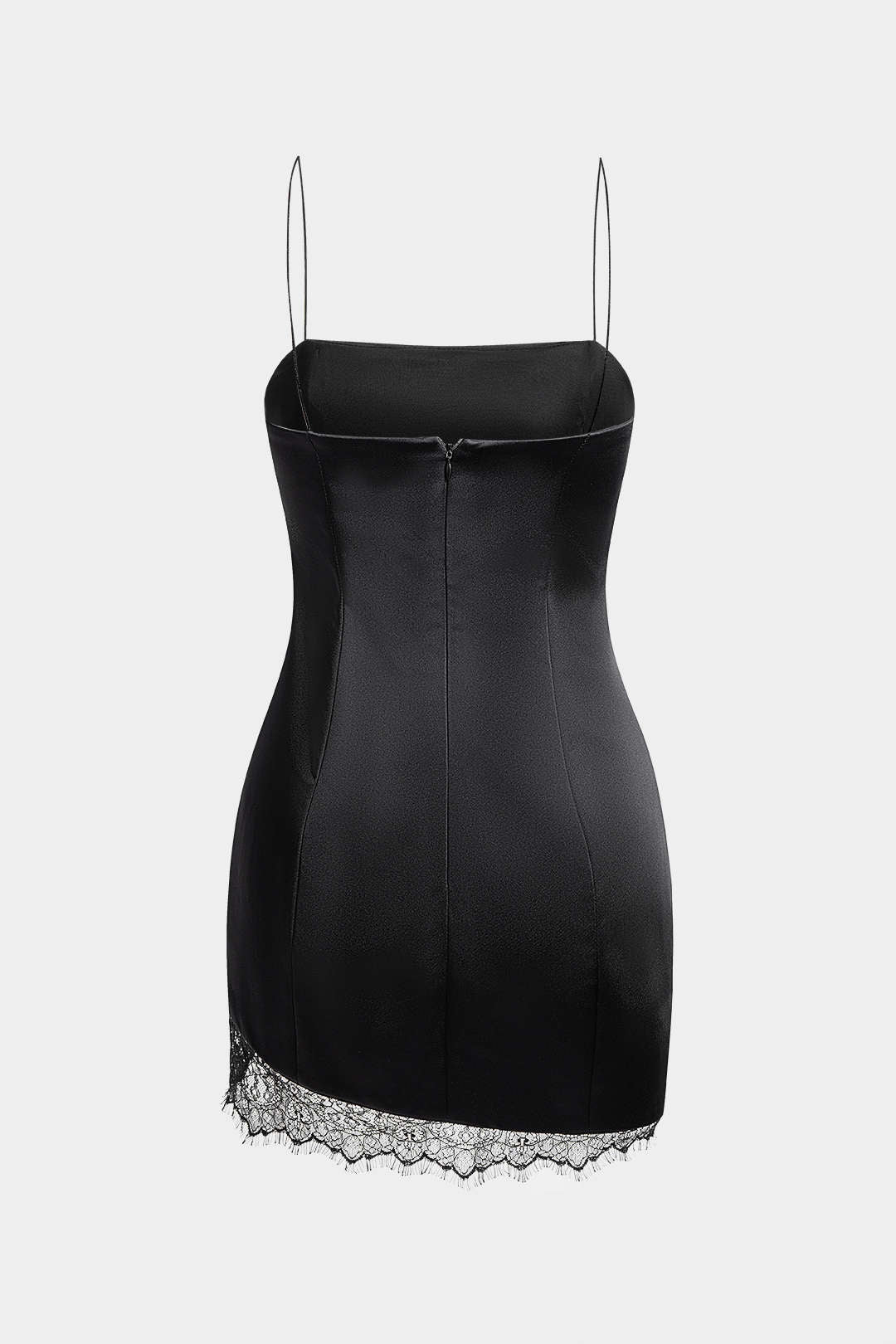 Satin Lace Patchwork  Asymmetrical Hem Sleeveless Mini Dress - Flockneti