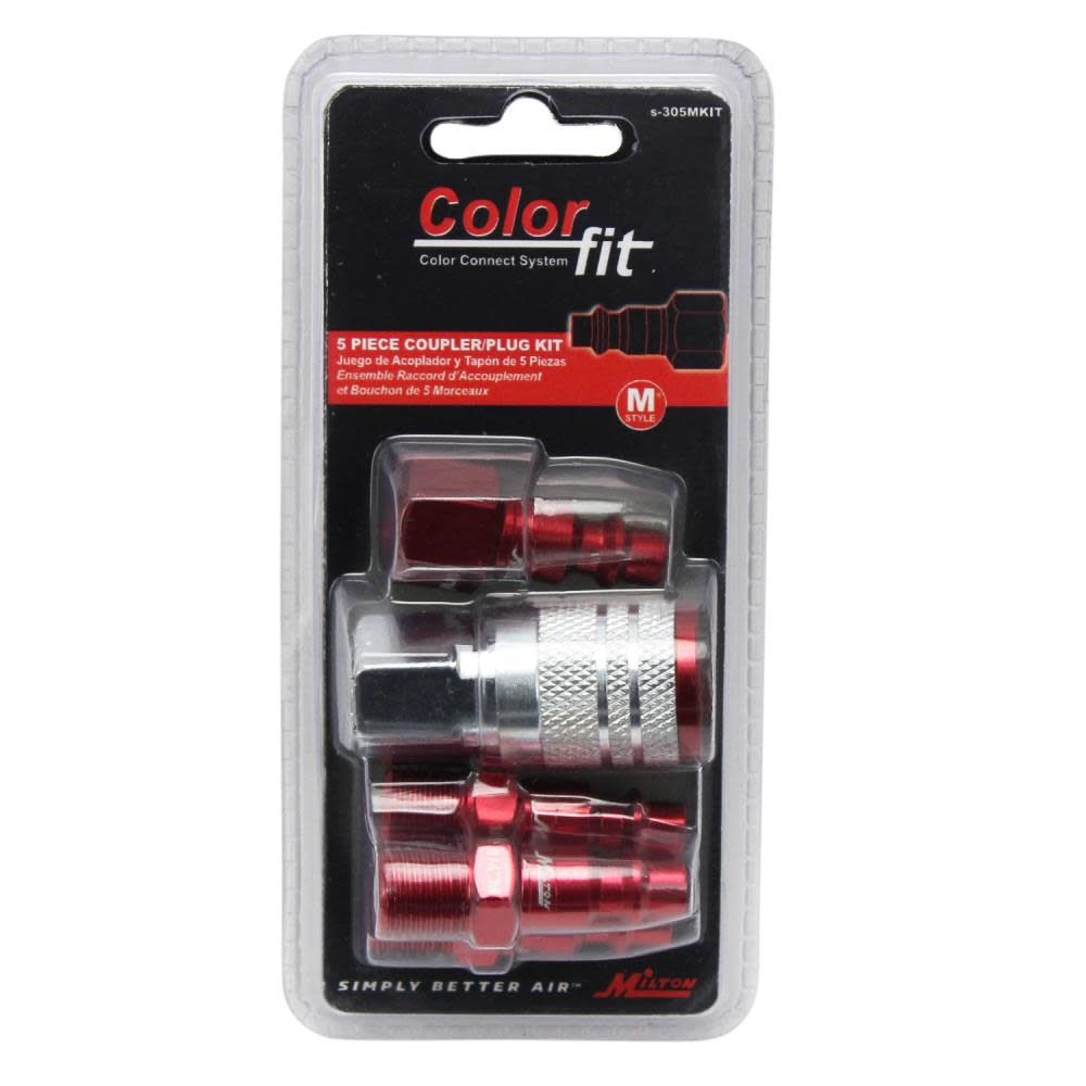 Milton ColorFit S-305MKIT Coupler & Plug Kit – (M-Style Red) – 1/4″ NPT (5-Piece) - Flockneti