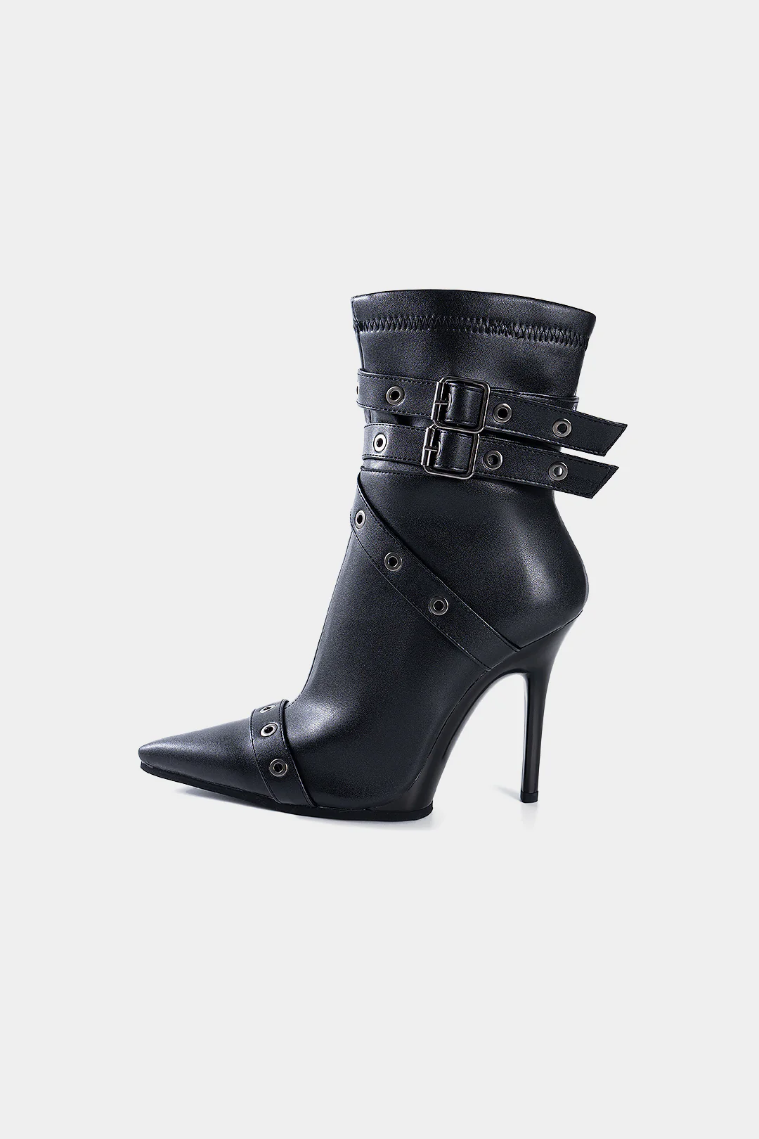 Metallic Rivets Pointed Ankle Boots - Flockneti