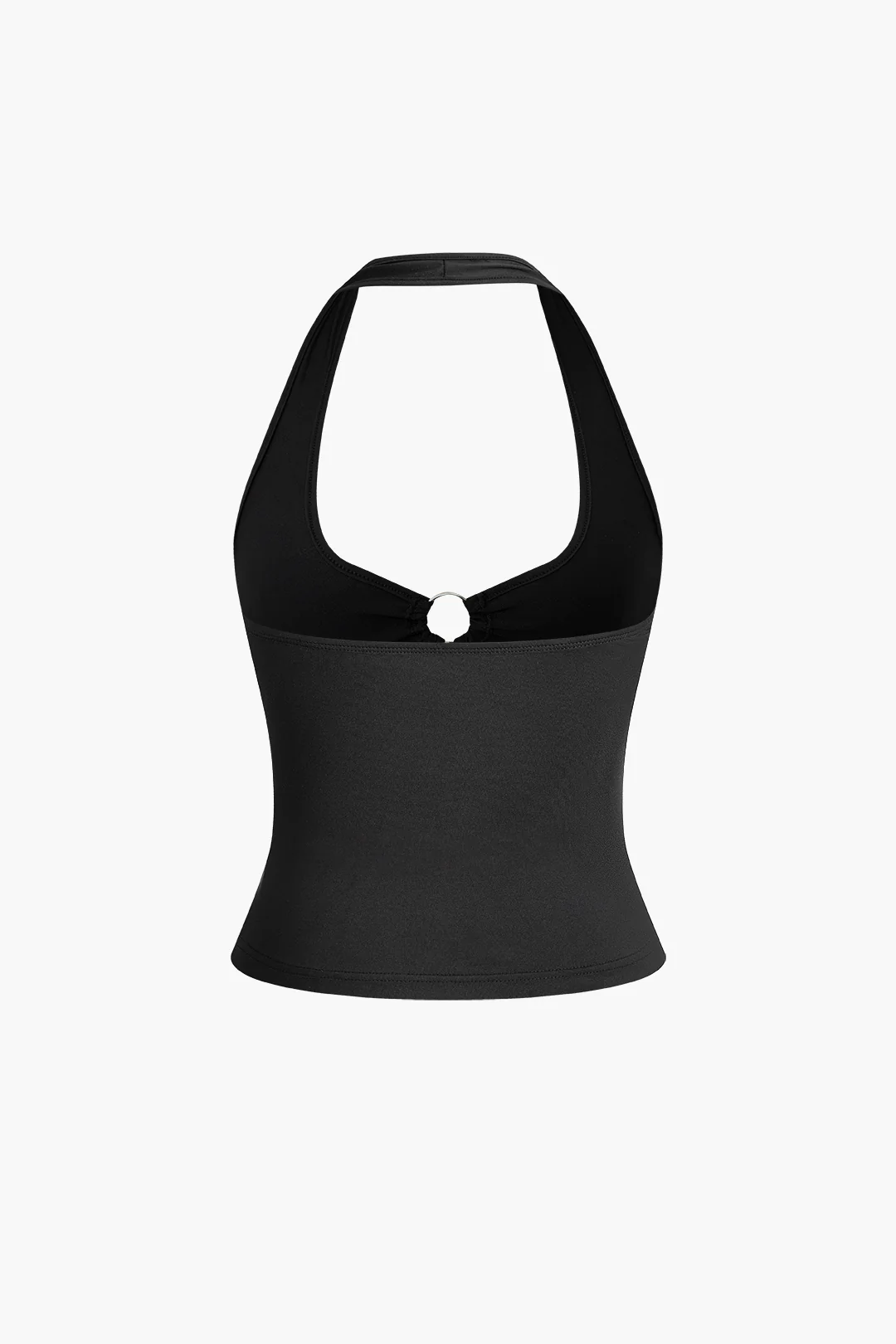 Halter Neck Metallic Decor Backless Cami Top And Drawstring Mini Skirt Set - Flockneti