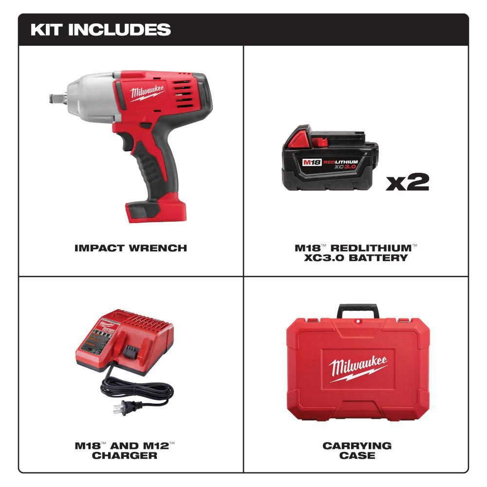 Milwaukee M18 1/2″ High Torque Impact Wrench with Friction Ring Kit - Flockneti