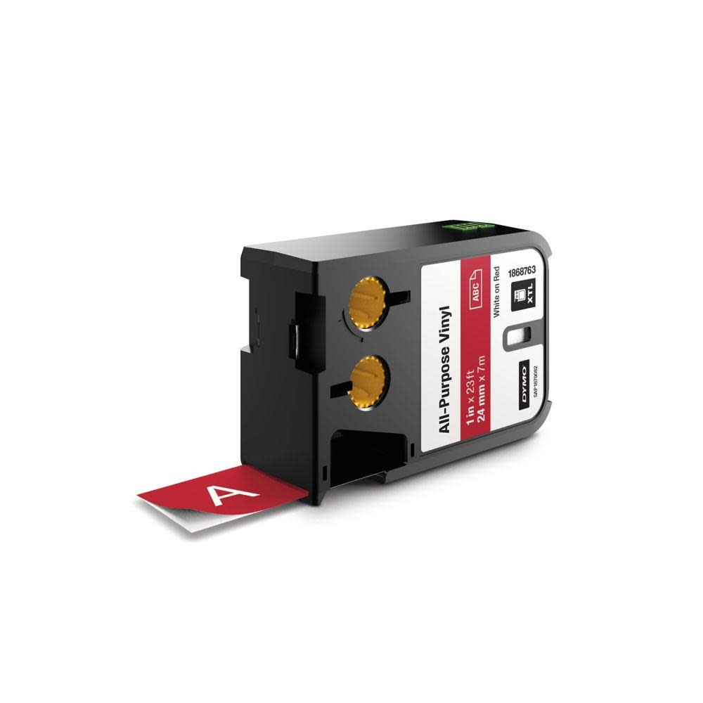 Dymo XTL 1 In. (24 mm) All-Purpose Vinyl White On Red - Flockneti