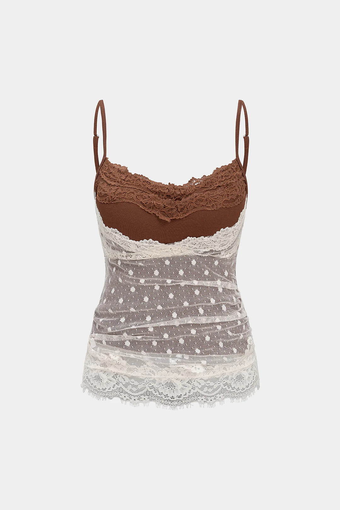 Contrast Polka Dots Lace Cami Top - Flockneti
