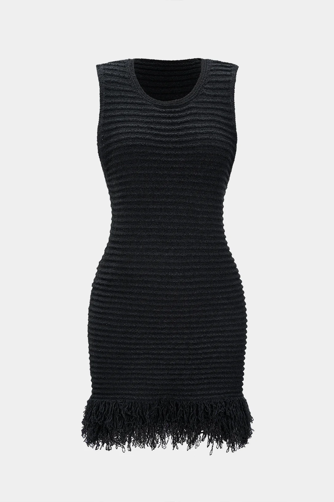 Knit Texture Fringe Sleeveless Dress - Flockneti