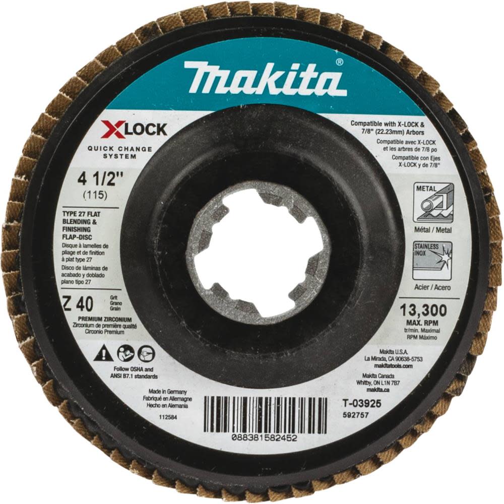 Makita X-LOCK 41/2″ 40 Grit Type 27 Flat Blending and Finishing Flap Disc for X-LOCK and All 7/8″ Arbor Grinders - Flockneti