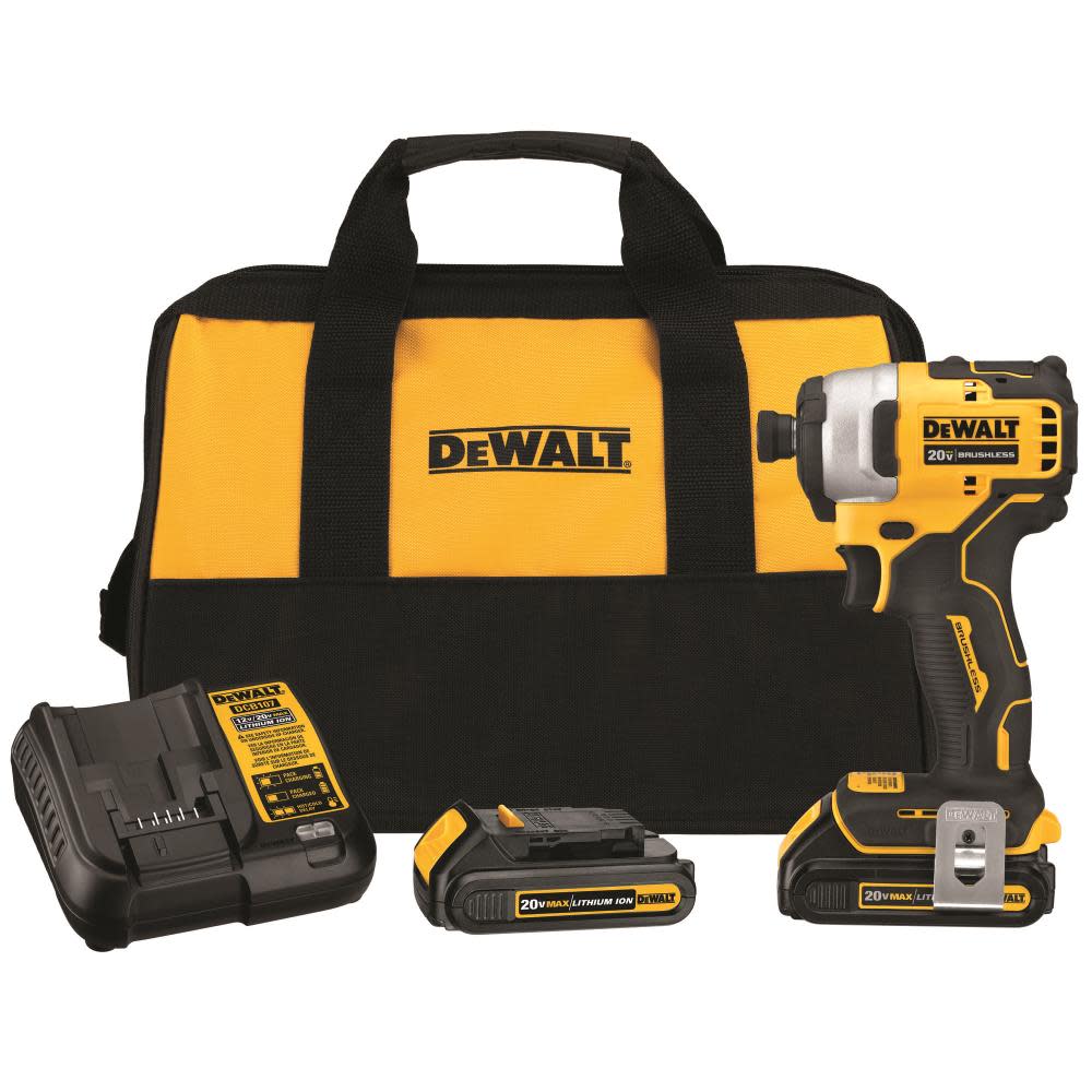 DEWALT 20V MAX* Brushless Atomic Compact 1/4in Impact Driver Kit (2 Batteries) - Flockneti