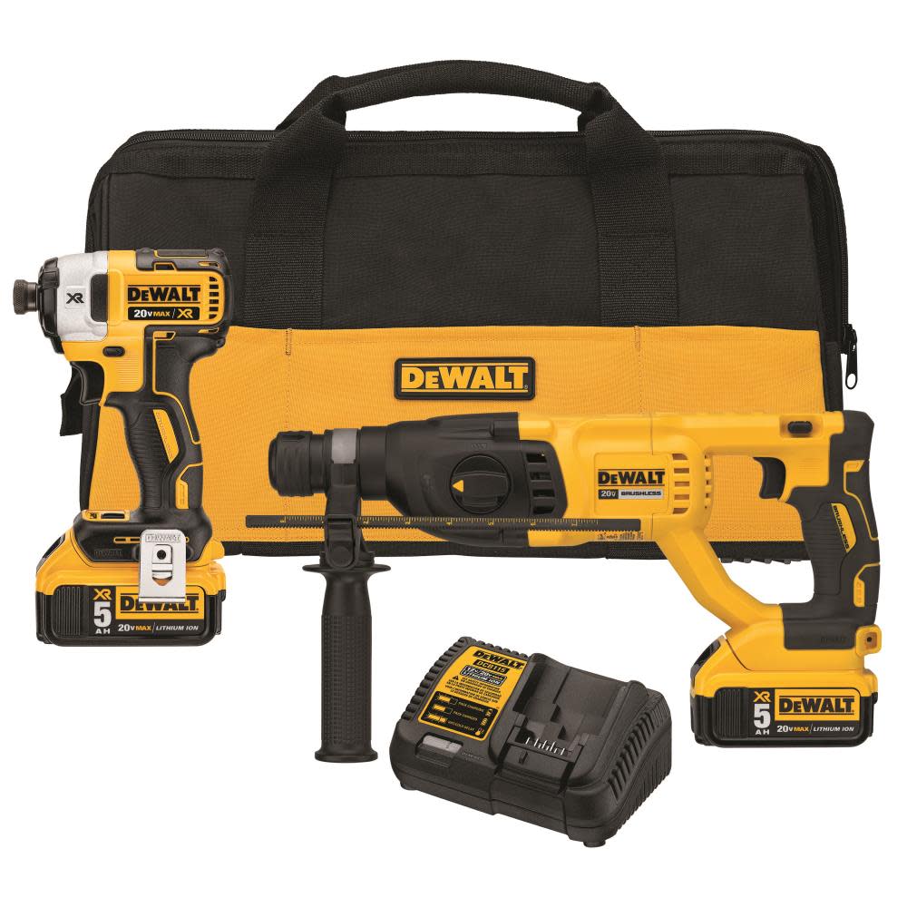 DEWALT 20V MAX XR Brushless 1 In. SDS Plus Rotary Hammer and Impact Driver Kit - Flockneti
