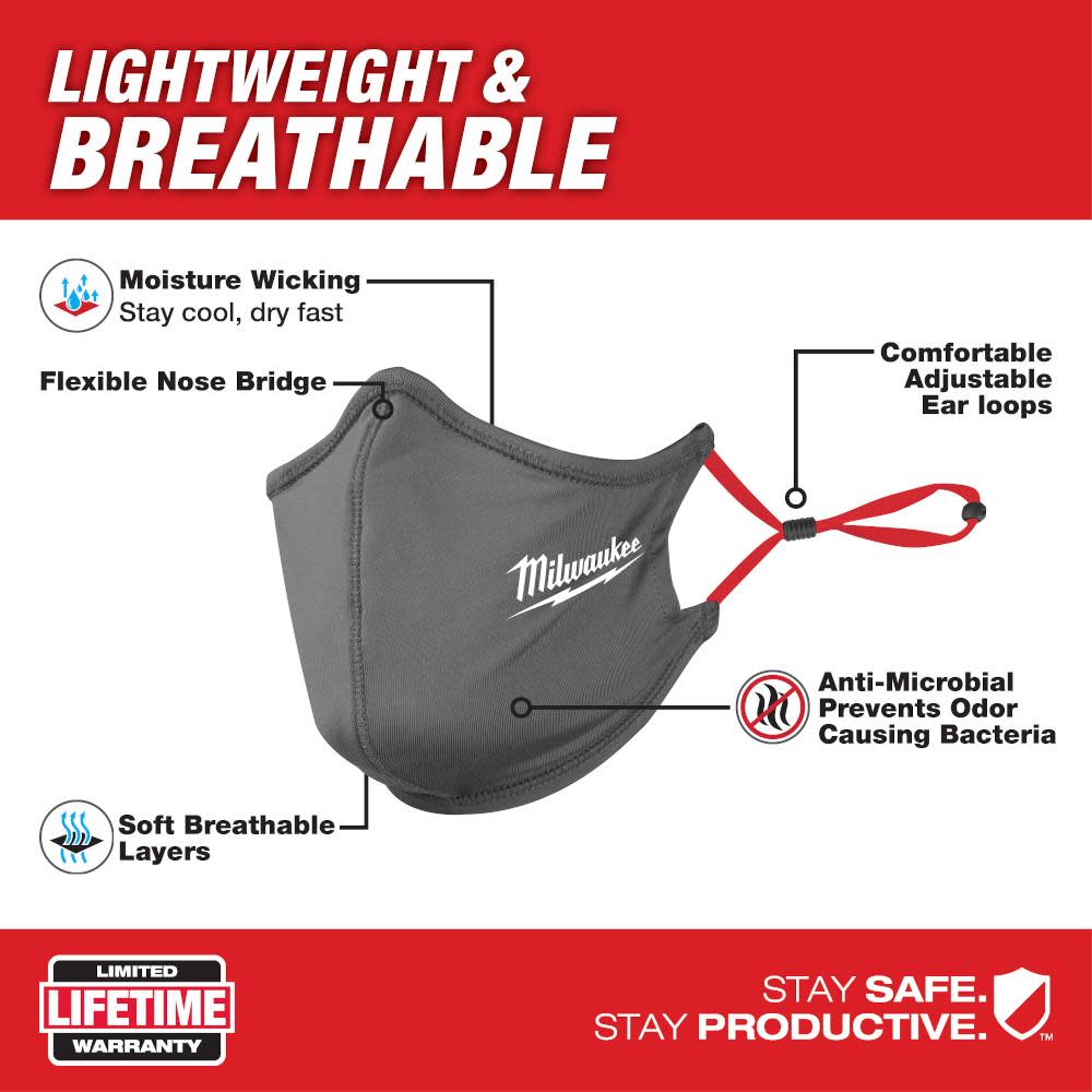 Milwaukee 10PK Gray 2-Layer Face Mask - Flockneti