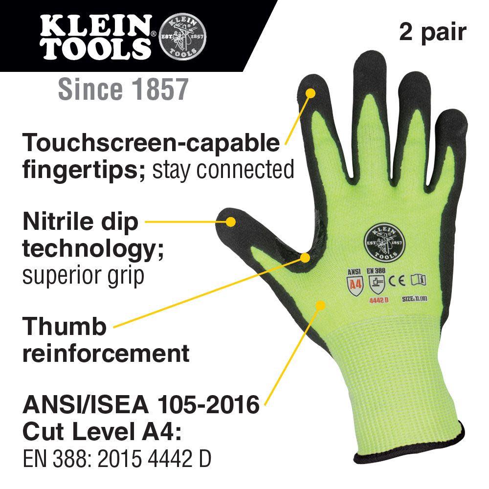Klein Tools 2-Pair of Work Gloves Cut Level 4 Touchscreen – X-Large - Flockneti
