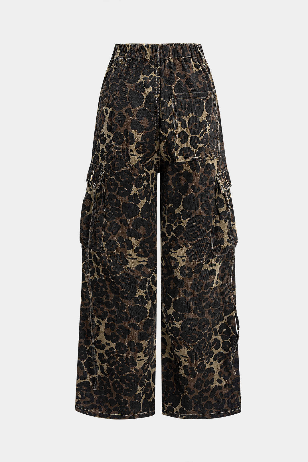 Denim Leopard Print High Waist Wide Leg Jeans - Flockneti