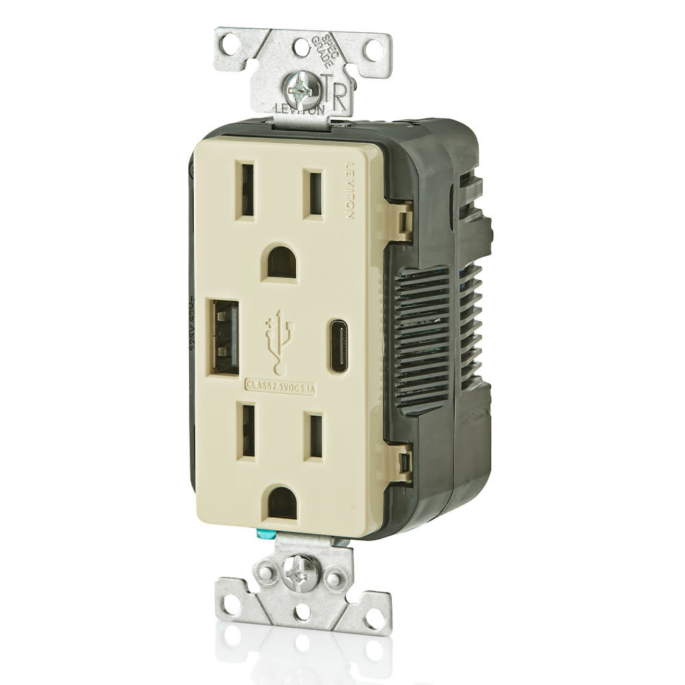 Leviton 15A 125V 5-15R Ivory Outlet with USB Type A/C Charger - Flockneti